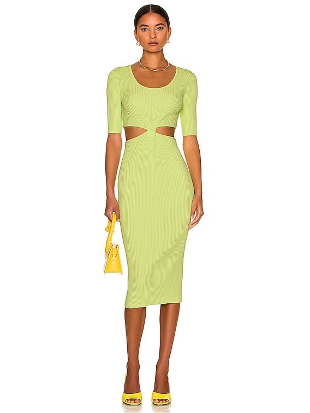 Jonathan Simkhai Colette Midi Dress neon ribbed knit cutout bodycon twist small